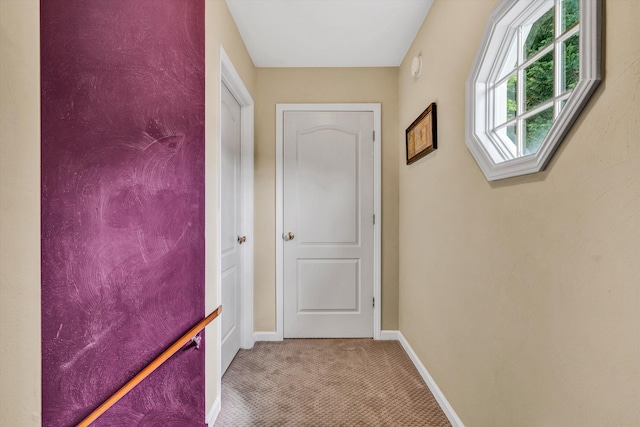 entryway featuring baseboards and carpet