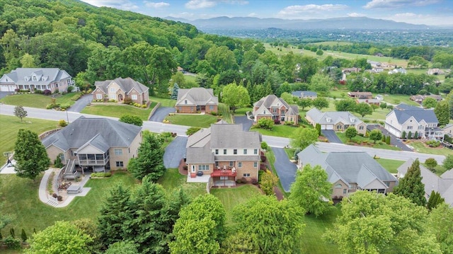 aerial view of residential area with a heavily wooded area