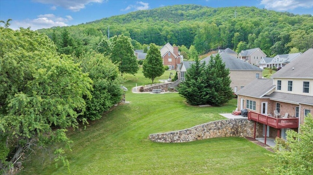 aerial view of residential area with a heavily wooded area