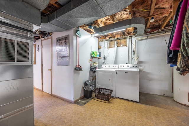 unfinished basement with washer and dryer