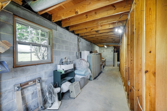 basement featuring concrete block wall