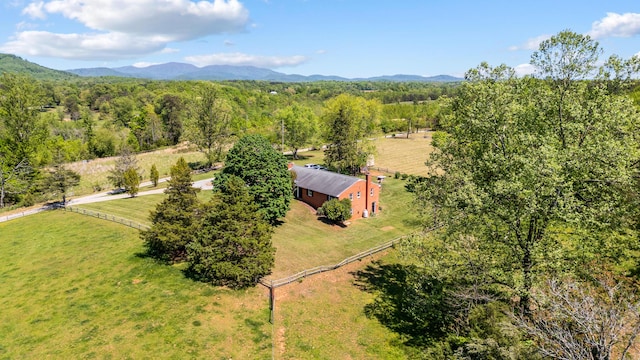 birds eye view of property featuring a rural view and a mountain view