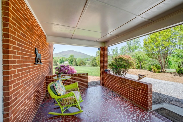 view of patio featuring a mountain view