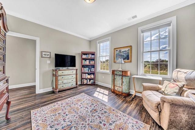 161 Villa Oak Cir, Bedford, VA 24523 - sitting room with baseboards, crown molding, and dark wood-style floors