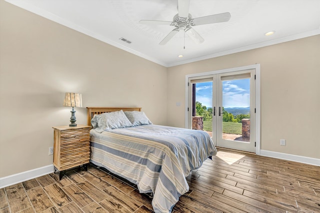 890 Blain Rd, Buchanan, VA 24066 - bedroom featuring wood tiled floors, access to exterior, baseboards, ornamental molding, and recessed lighting
