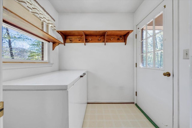 washroom featuring baseboards, a healthy amount of sunlight, and light floors