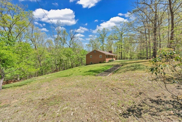 view of yard featuring a wooded view