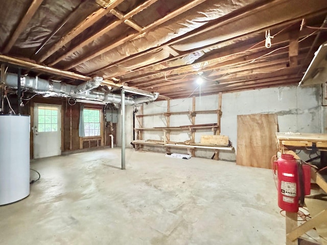 basement featuring water heater