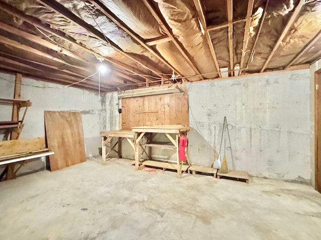 view of unfinished basement