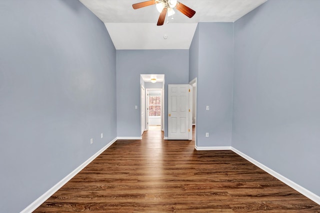 260 Harbor Landing Dr, Moneta, VA 24121 - unfurnished room featuring ceiling fan, dark wood-type flooring, baseboards, and vaulted ceiling