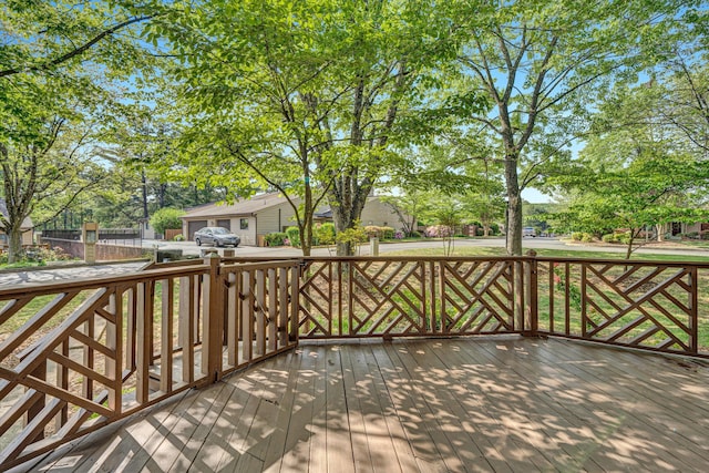 wooden terrace with a residential view