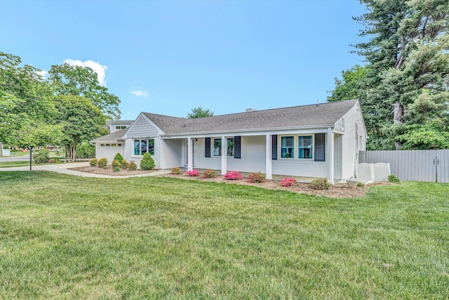 single story home featuring a garage, concrete driveway, and a shingled roof