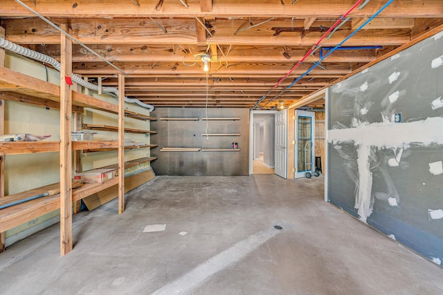 view of unfinished basement