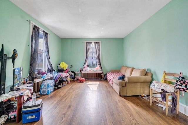 playroom with plenty of natural light and wood finished floors