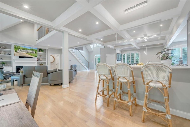 400 Heather Ln, Huddleston, VA 24104 - dining area with baseboards, healthy amount of natural light, a fireplace, light wood finished floors, and recessed lighting
