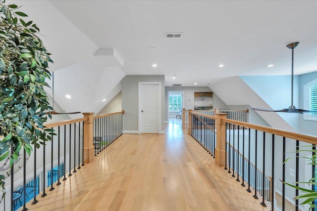 400 Heather Ln, Huddleston, VA 24104 - corridor with wood finished floors, healthy amount of natural light, an upstairs landing, and recessed lighting