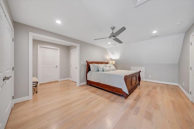 400 Heather Ln, Huddleston, VA 24104 - bedroom featuring light wood finished floors, baseboards, recessed lighting, a ceiling fan, and vaulted ceiling