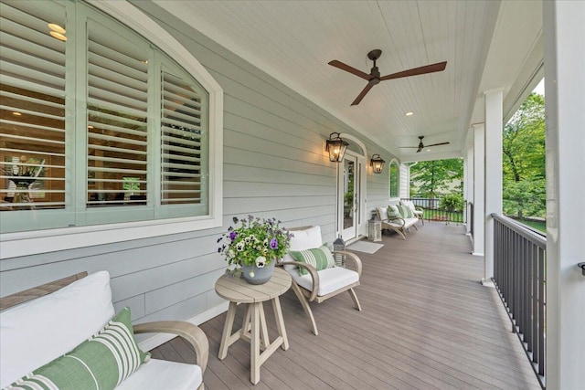 400 Heather Ln, Huddleston, VA 24104 - wooden porch with a ceiling fan