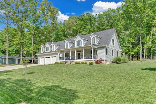 400 Heather Ln, Huddleston, VA 24104 - cape cod-style house with covered porch, a front lawn, concrete driveway, and an attached garage
