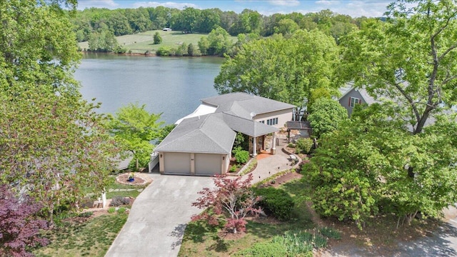 bird's eye view featuring a water view