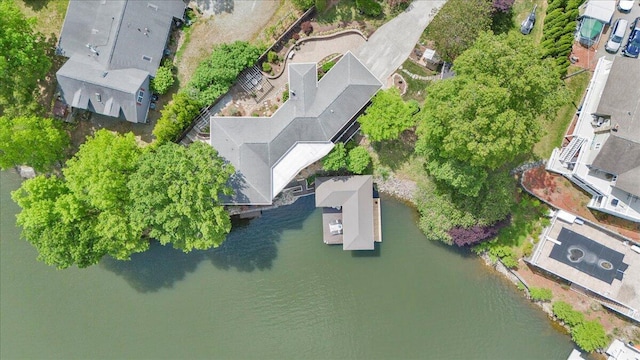 aerial view with a water view and a residential view