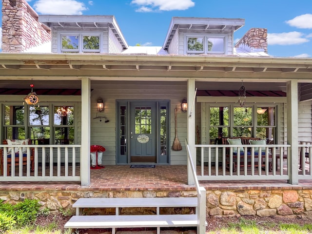 388 Hemlock Ridge Ln, Catawba, VA 24070 - entrance to property with covered porch and a chimney