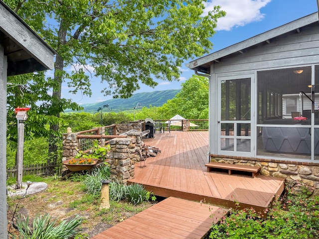 388 Hemlock Ridge Ln, Catawba, VA 24070 - wooden deck with a mountain view