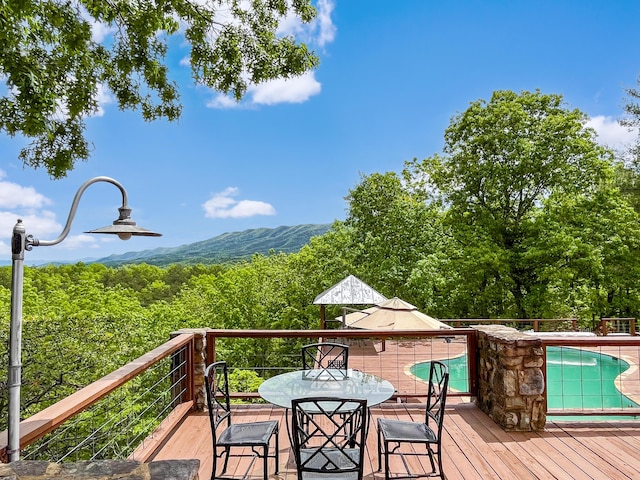 388 Hemlock Ridge Ln, Catawba, VA 24070 - wooden terrace featuring an outdoor pool and outdoor dining space