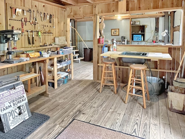 388 Hemlock Ridge Ln, Catawba, VA 24070 - kitchen featuring wood finished floors and wood walls