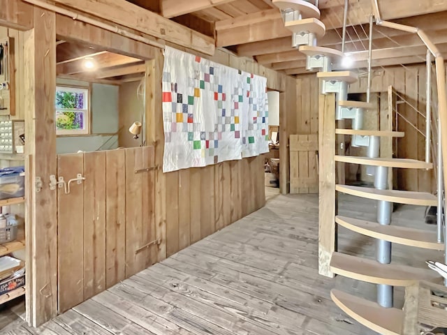 388 Hemlock Ridge Ln, Catawba, VA 24070 - basement featuring wooden walls and wood finished floors