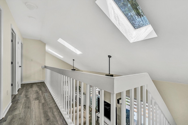 1393 Deepwoods Rd, Hardy, VA 24101 - corridor featuring a skylight, lofted ceiling, and wood finished floors