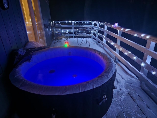 1393 Deepwoods Rd, Hardy, VA 24101 - pool at night with an outdoor hot tub