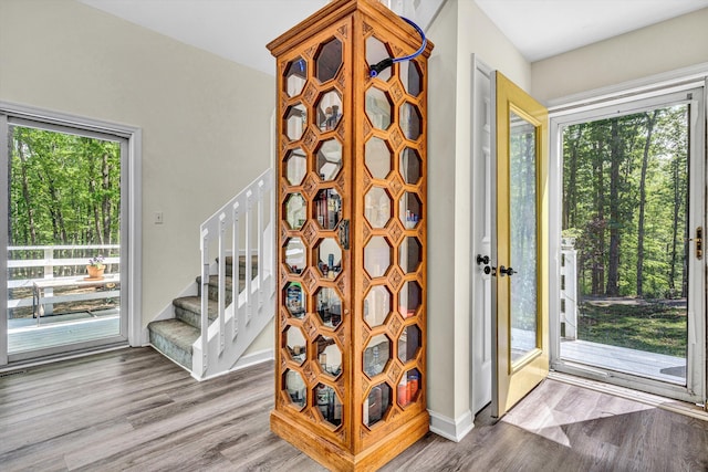 1393 Deepwoods Rd, Hardy, VA 24101 - foyer with healthy amount of natural light, stairs, wood finished floors, and baseboards