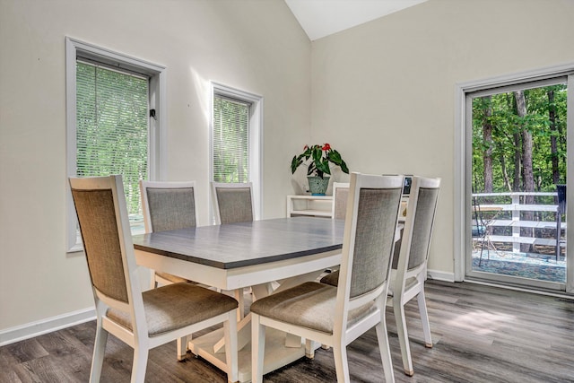 1393 Deepwoods Rd, Hardy, VA 24101 - dining space featuring vaulted ceiling, wood finished floors, and baseboards