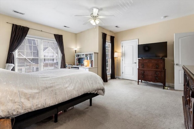 330 Sheliah Ct, Blacksburg, VA 24060 - bedroom with light colored carpet, visible vents, and a ceiling fan
