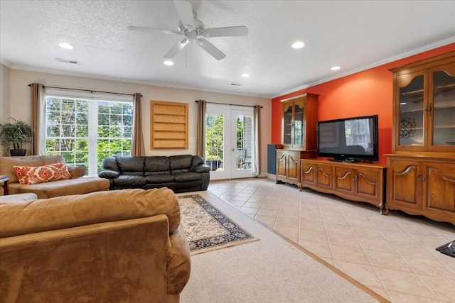 330 Sheliah Ct, Blacksburg, VA 24060 - living room featuring ornamental molding, a ceiling fan, light tile patterned floors, and recessed lighting