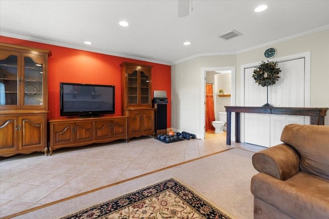 330 Sheliah Ct, Blacksburg, VA 24060 - living area with ornamental molding, visible vents, recessed lighting, light tile patterned floors, and baseboards