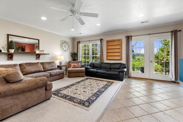 330 Sheliah Ct, Blacksburg, VA 24060 - living room featuring light tile patterned floors, ornamental molding, and recessed lighting