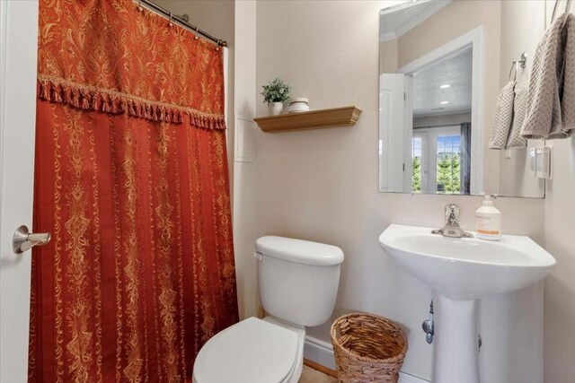 330 Sheliah Ct, Blacksburg, VA 24060 - bathroom with a sink, toilet, a shower with curtain, and baseboards