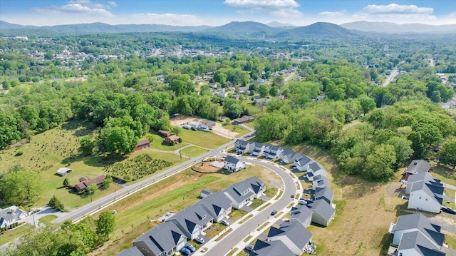 birds eye view of property with a mountain view and a forest view