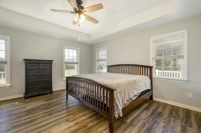1169 Mountain Creek Ln, Big Island, VA 24526 - bedroom featuring a raised ceiling, wood finished floors, baseboards, and ceiling fan