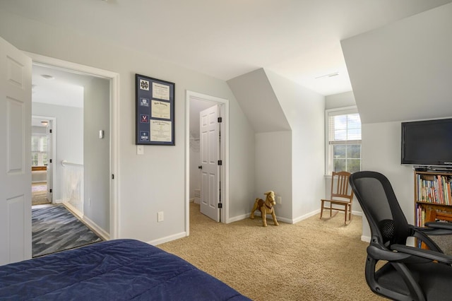 1169 Mountain Creek Ln, Big Island, VA 24526 - bedroom with carpet floors, baseboards, vaulted ceiling, and a desk