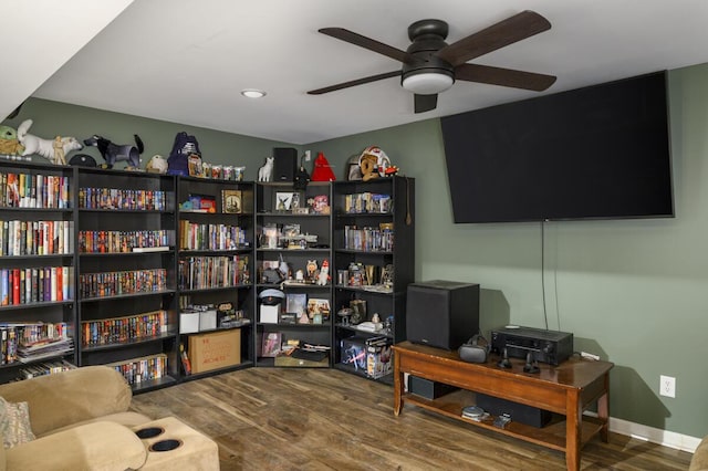 1169 Mountain Creek Ln, Big Island, VA 24526 - office space with ceiling fan, wood finished floors, baseboards, and recessed lighting