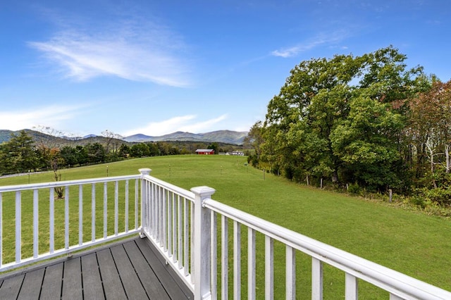 1169 Mountain Creek Ln, Big Island, VA 24526 - wooden deck featuring a mountain view, a lawn, and a view of countryside