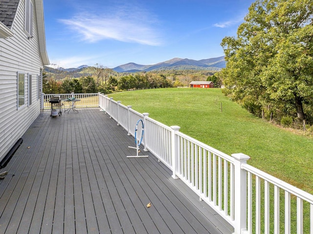 1169 Mountain Creek Ln, Big Island, VA 24526 - wooden deck with a mountain view, a yard, and outdoor dining space