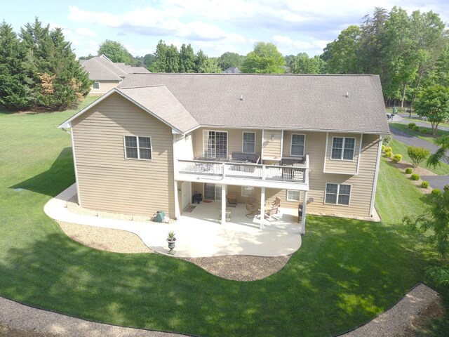 80 Farmers Cir, Moneta, VA 24121 - rear view of house featuring a patio, a lawn, a deck, and a shingled roof