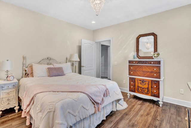 80 Farmers Cir, Moneta, VA 24121 - bedroom featuring wood finished floors, baseboards, a chandelier, and recessed lighting