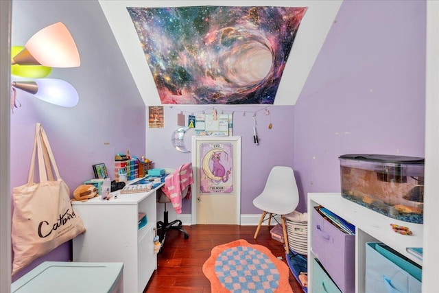 interior space featuring wood finished floors and lofted ceiling