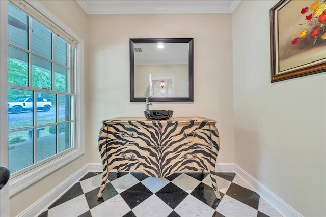 details featuring baseboards and crown molding