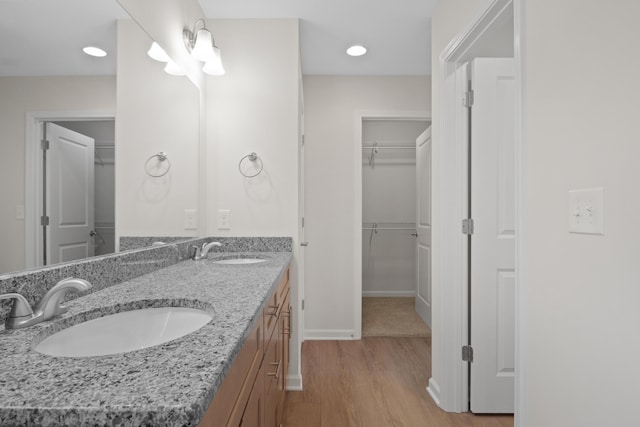 5595 New Pleasant Way, Salem, VA 24153 - bathroom with wood finished floors, baseboards, a spacious closet, and a sink